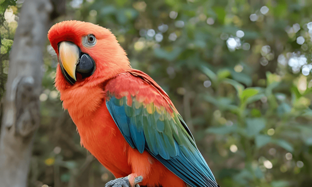 A Pet Parrot perched and alert